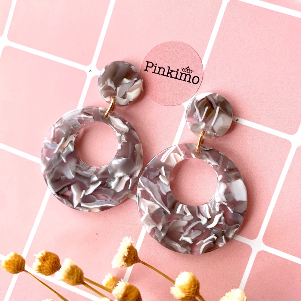 Marble Pattern Ring Acrylic Earrings